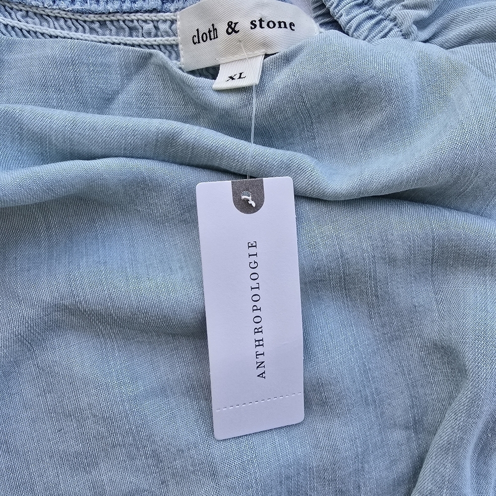 Anthropologie Cloth & Stone Smocked Chambray Long sleeve Top Size XL - Picture 10 of 11
